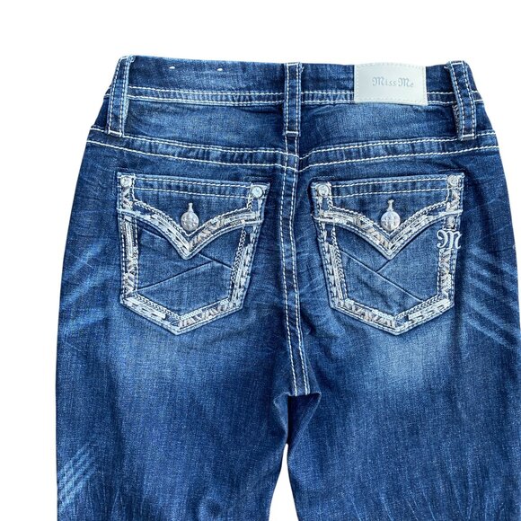 Miss Me Curvy Boot Denim Jeans Sz 27 Rhinestone Western Statement Mid-Rise - Picture 15 of 16